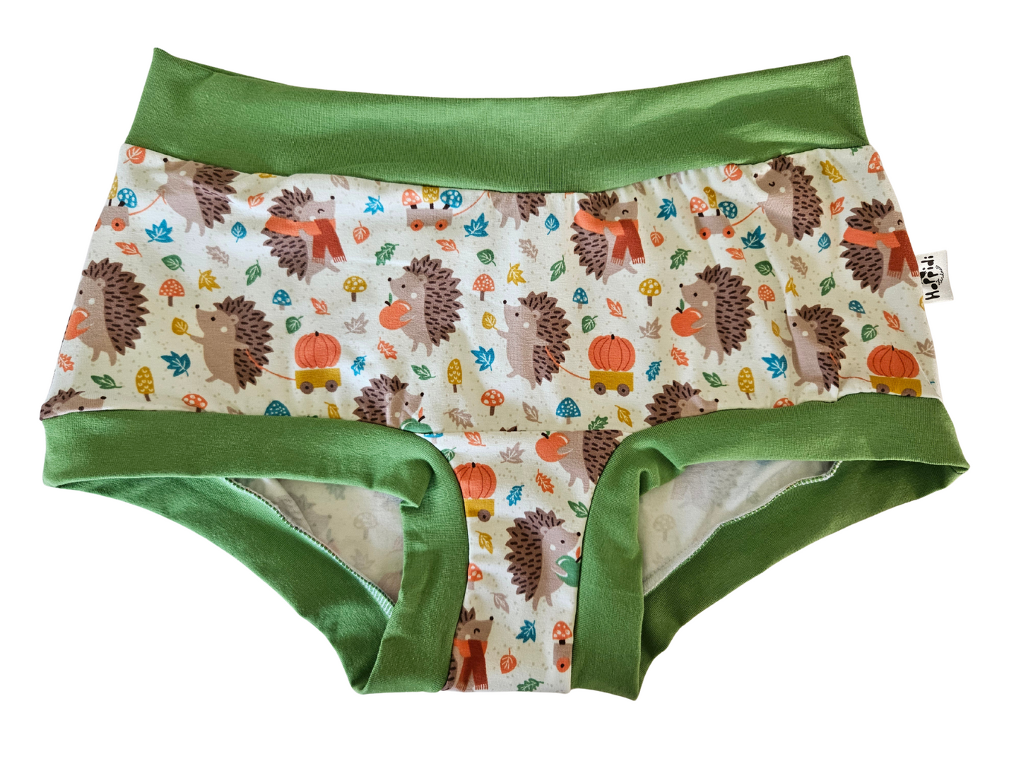 Autumnal hedgehogs organic women's boyleg or brief undies