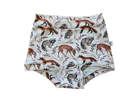 Forest animals high waisted organic women's boyleg or brief undies