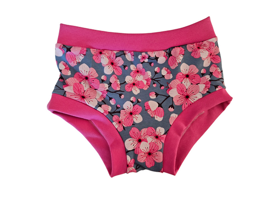 Cherry flowers blue organic unisex kids undies