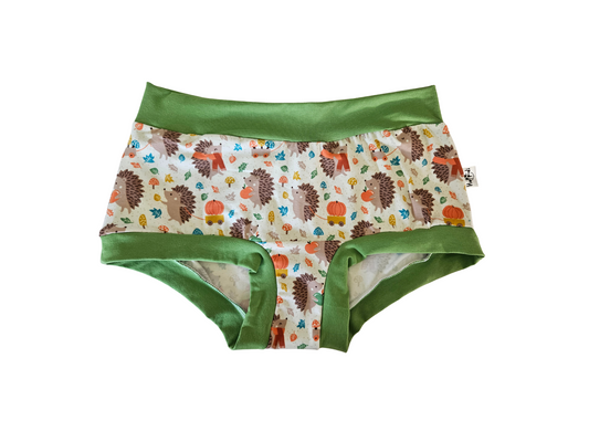 Autumnal hedgehogs organic women's boyleg or brief undies