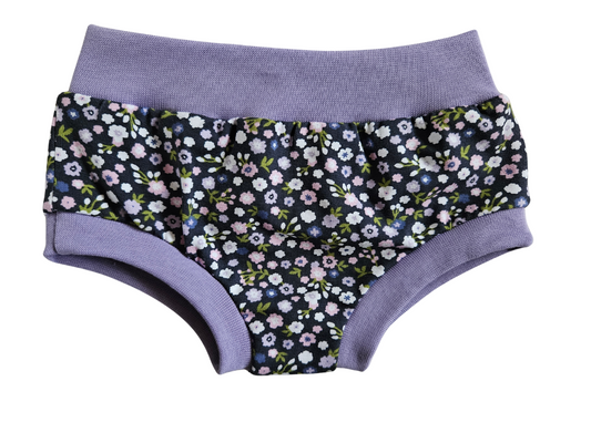 Size 6-9 months READY TO SHIP dark tiny flowers organic unisex kids undies