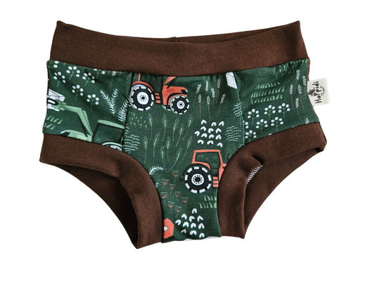 Size 4-5 years READY to SHIP green tractor organic unisex kids undies