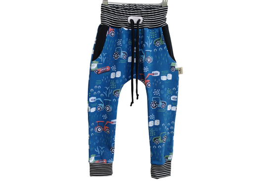 Blue Tractor Harem Pants with Pockets