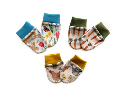 3 Pack of Surprise Print Baby Non-Scratch Mittens